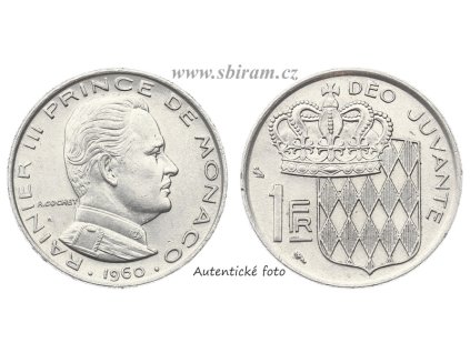Monako, mince 1 Frank, 1960...viz autentické foto