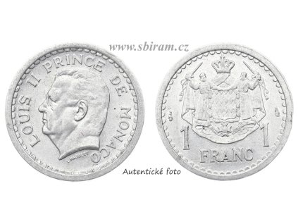 Monako, mince 1 Frank, 1943...viz autentické foto