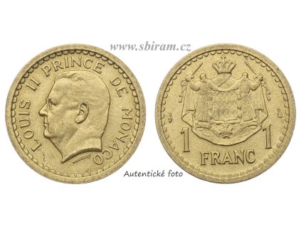 Monako, mince 1 Frank, 1945...viz autentické foto