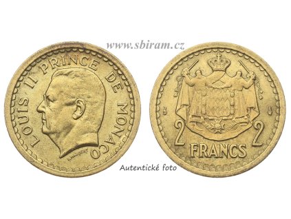 Monako, mince 2 Franky, 1945...viz autentické foto