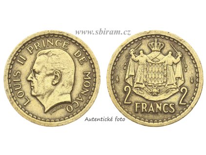 Monako, mince 2 Franky, 1945...viz autentické foto