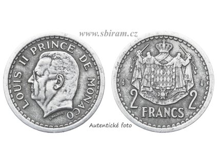 Monako, mince 2 Franky, 1943...viz autentické foto