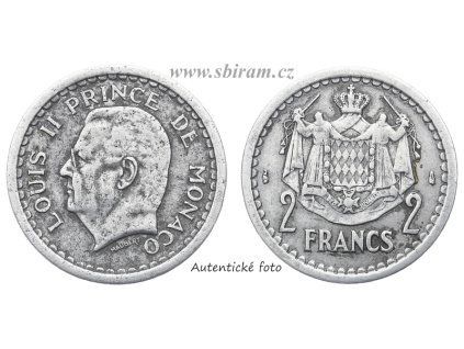 Monako, mince 2 Franky, 1943...viz autentické foto