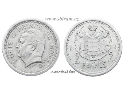 Monako, mince 2 Franky, 1943...viz autentické foto