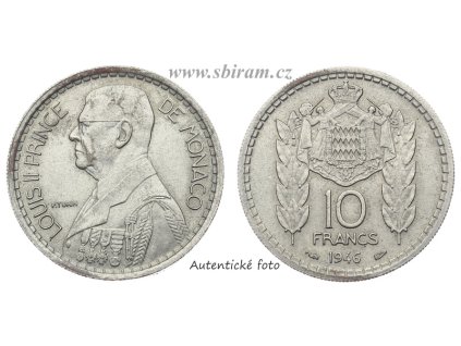 Monako, mince 10 Franků, 1946...viz autentické foto