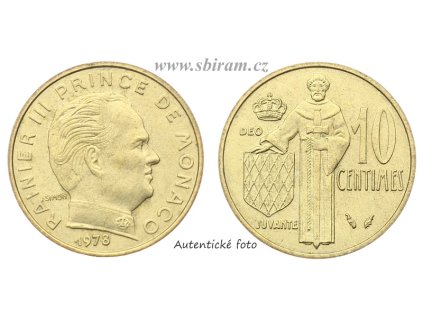 Monako, mince 10 Centimů, 1978...viz autentické foto