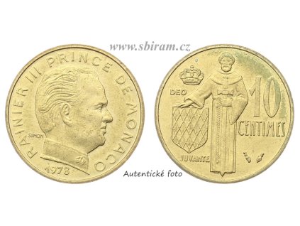 Monako, mince 10 Centimů, 1978...viz autentické foto