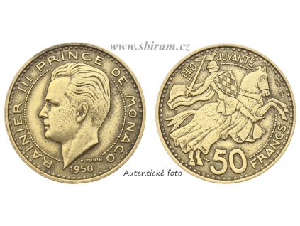 Monako, mince 50 Franků, 1950...viz autentické foto