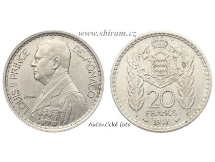 Monako, mince 20 Franků, 1947...viz autentické foto
