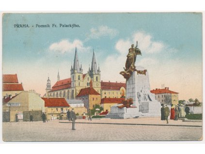 49 - Praha, oživená partie u pomníku F. Palackého, cca 1917
