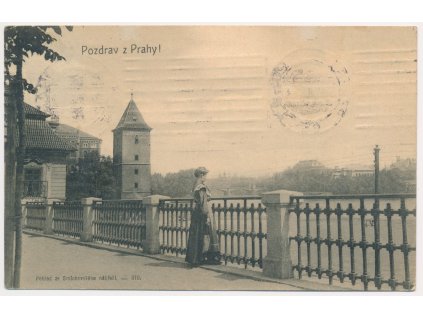 49 - Praha, oživený pohled na město ze Smíchovského nádraží, cca 1908