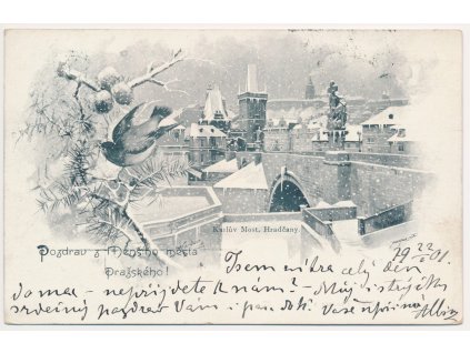 49 - Praha, Karlův most, Hradčany, zimní partie, cca 1901