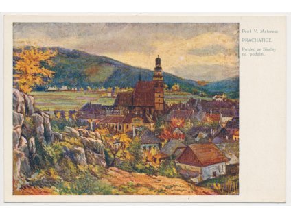 48 - Prachatice, Pohled ze Skalky na podzim, V. Materna, cca 1935