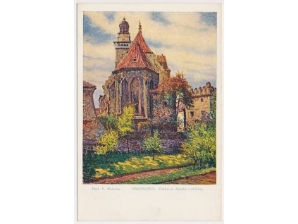 48 - Prachatice, Chrám sv. Jakuba z parkánu, V. Materna, cca 1935