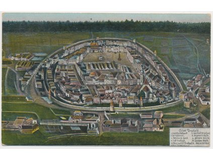 48 - Prachatice, město v roce 1670, prošlá poštou 1922