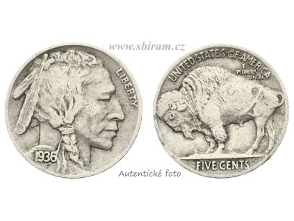 USA, mince 5 Cents, 1936...viz autentické foto