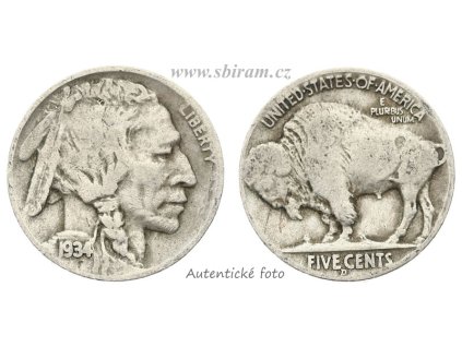 USA, mince 5 Cents, 1934 D...viz autentické foto