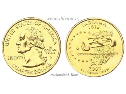 USA, pamětní mince Quarter Dollar, 2002, Indiana...viz autentické foto