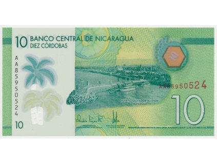 Nikaragua, 10 Córdobas, 2022, polymerová bankovka, stav UNC