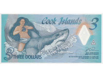 Cookovy ostrovy, 3 Dollars, 2021, polymerová bankovka, stav UNC