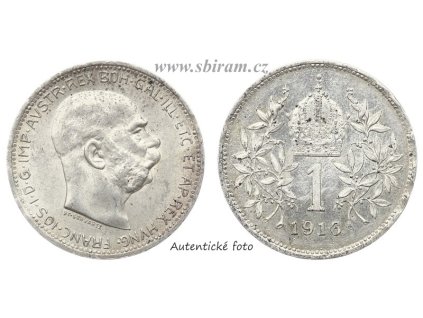Rakousko - Uhersko, Ag (stříbrná) mince 1 Koruna, 1916...viz autentické foto