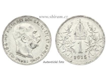 Rakousko - Uhersko, Ag (stříbrná) mince 1 Koruna, 1915...viz autentické foto