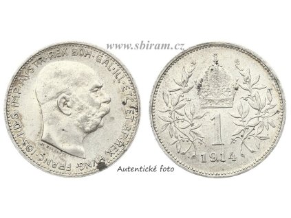 Rakousko - Uhersko, Ag (stříbrná) mince 1 Koruna, 1914...viz autentické foto