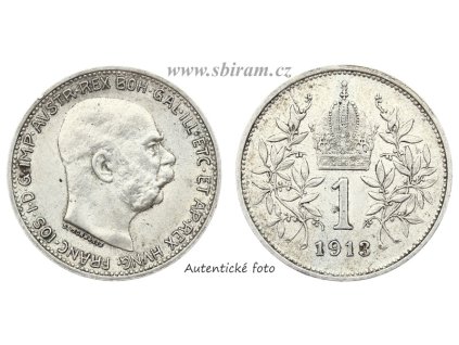 Rakousko - Uhersko, Ag (stříbrná) mince 1 Koruna, 1913...viz autentické foto