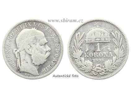 Rakousko - Uhersko, Ag (stříbrná) mince 1 Koruna, 1893 KB...viz autentické foto