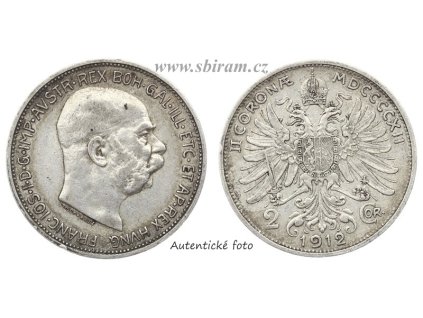 Rakousko - Uhersko, Ag (stříbrná) mince 2 Koruna, 1912...viz autentické foto