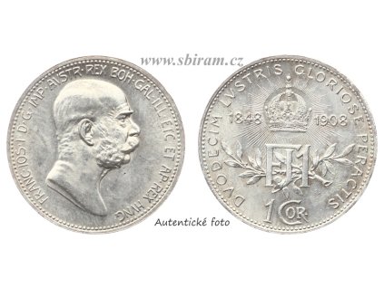 Rakousko - Uhersko, Ag (stříbrná) jubilejní mince 1 Koruna, 1908...viz autentické foto