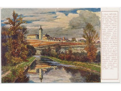 35 - Mělník, pohled na město, akad. malíř V. Malý, cca 1925