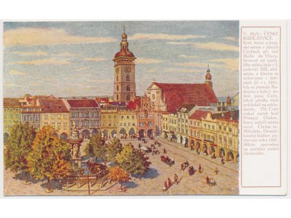 12 - České Budějovice, oživené náměstí, akad. malíř V. Malý, cca 1925
