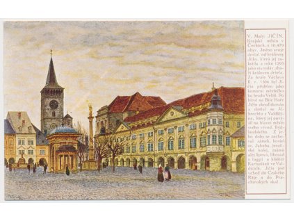 22 - Jičín, oživené náměstí, akad. malíř V. Malý, cca 1925