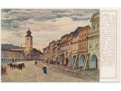 61 - Svitavsko, Litomyšl, oživené náměstí s podloubím, akad. malíř V. Malý, cca 1925