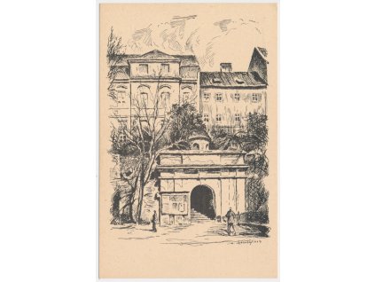 19 - Hradec Králové, Stará fortna, perokresba ak. mal. A. Doležala, cca 1924