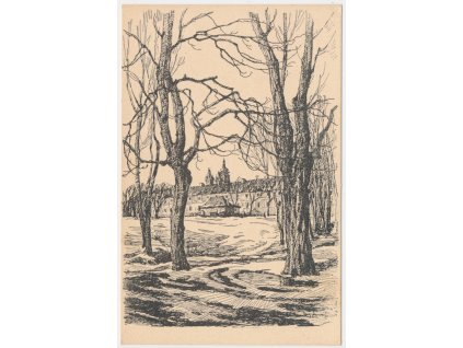 19 - Hradec Králové, Vodičkovy kasárny, perokresba ak. mal. A. Doležala, cca 1924