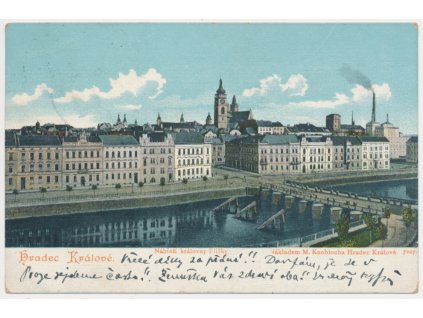 19 - Hradec Králové, Eliščino nábřeží, prošlá poštou 1903