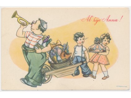 Blahopřejná pohlednice, "Ať žije Anna", cca 1935