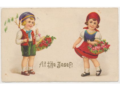 Blahopřejná pohlednice, "Ať žije Josef!", cca 1931