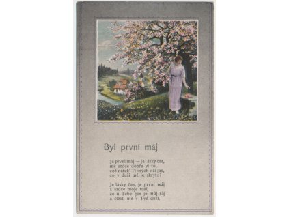 Jarní okénková koláž, "Byl první máj", cca 1920