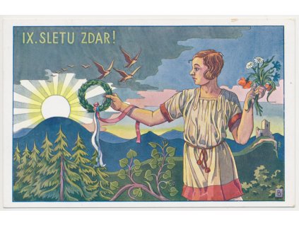 Sletu zdar!, IX. slet všesokolský v Praze 1932, dle orig. ak. malíře Barucha