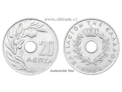 Řecko, mince 20 Lepta, 1964...viz autentické foto