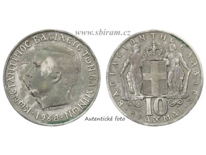 Řecko, mince 10 Drachma, 1968...viz autentické foto