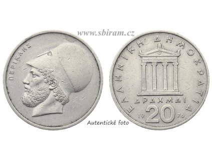 Řecko, mince 20 Drachma, 1976...viz autentické foto