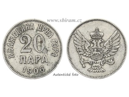 Černá Hora, mince 20 Para, 1906...viz autentické foto