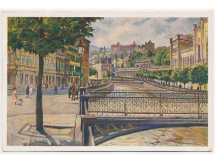 25 - Karlovy Vary, oživená Mlýnská kolonáda, dle orig. E. Kosy, cca 1925