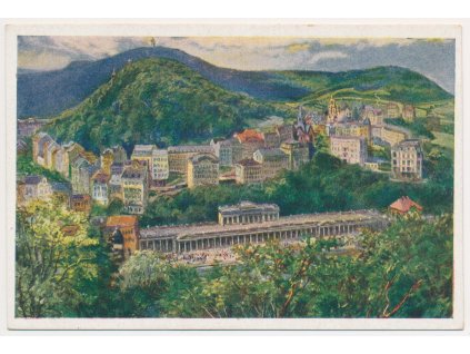 25 - Karlovy Vary, Mlýnská kolonáda a západní část Hubertova vrchu, dle orig. E. Kosy, cca 1925