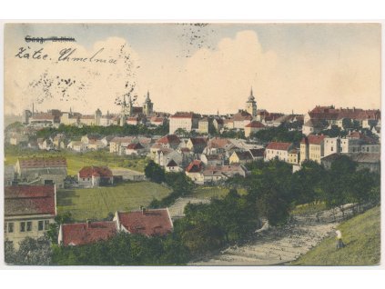 34 - Lounsko, Žatec, Pohled na město, chmelnice, cca 1923
