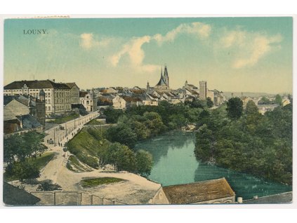 34 - Louny, pohled na město, řeku..., cca 1910